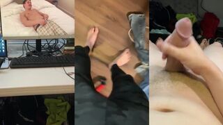 Smooth Mask Boy Witnessing Hairy Hunk Get Off with His Big Dick and Cumshot