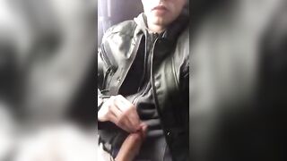 Watch this hairy dude stroke his big dong on a bus and get a cumshot