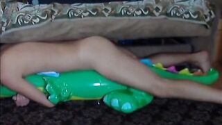 Watch this amateur guy stroke his big inflatable toy until he cums!