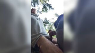 Amateur guy jerks off in park with a cumshot on his hand