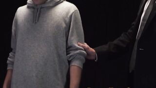 Insane young dude screams while getting his hairy ass drilled with a glass dildo