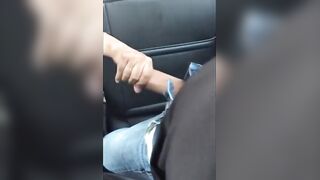 Horny Uber driver gives him a hot hairy handjob and cums on his big dick