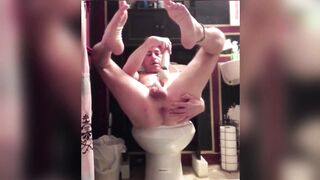 LiveNLove gets his asshole stretched on the restroom floor
