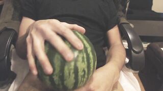 Amateur Asian guy enjoys fucking a Watermelon with his toy