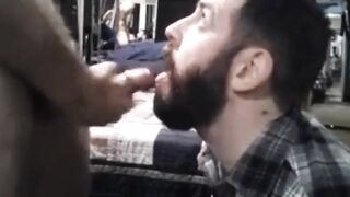 Hot guy's load drips down submissive's throat after he sucks and feeds it to him