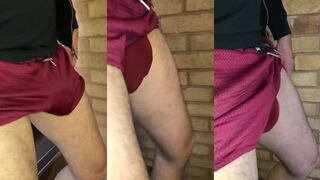 Amateur faniello's slow-mo jerk off and stair-climbing session