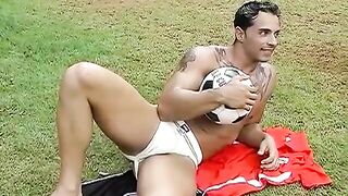 Watch this Brazilian Jock MILF get wild with a football and a cumshot