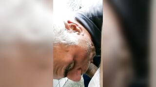 Maduro Rustico's 60-year-old son gives a public handjob & takes a cumshot