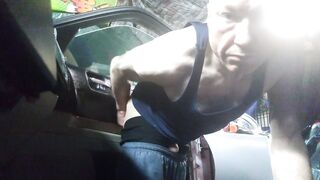 Showmypecker pounds his Fat Fuck Stick in his van with his favorite toys