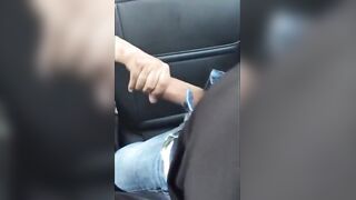 Horny Uber driver gives him a hot hairy handjob and a cumshot surprise