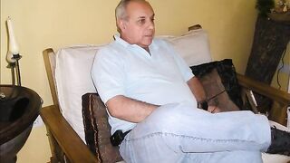 Watch this Argentinian grandpa stroke his meaty rod and let it cum