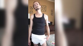 Watch Bruno Ambrose's commando adidas shorts get soaked in cum as he fucks in them!