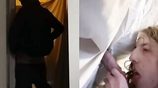 RealBryanSheldrick's gloryhole adventure: Pees and shoots a load after hot deepthroat action with hung stud