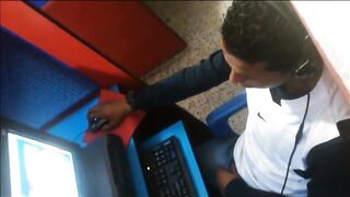 Watch this straight dude get a hot creampie in cyber cafe after getting spied on