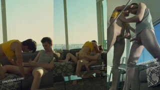College Twinks takes on a steamy threesome with his roommates and a hot load in his throat