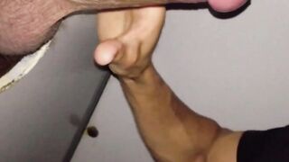 Old-young hairy twink gets a big load at the glory hole