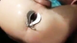 Kinky amateur gets his ass stretched wide open with toys & pissing