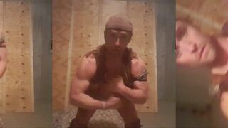 Hunk with a massive dick gives a hot cumshot while stripping down and jerking off