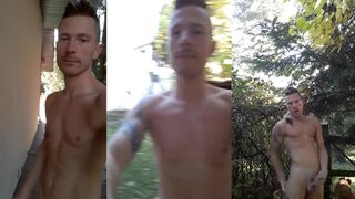 Watch SelfSuckLust stroke his big dick while jacking off outside his Building