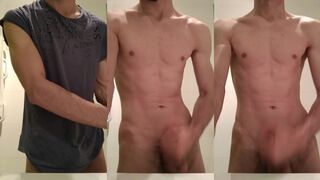 Watch this muscular dude milk a big dick with his own hands and then stroke it to orgasm