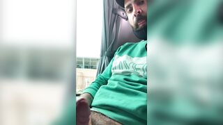 Witty Waters caught masturbating on public bus & then takes it deep in her hairy pussy
