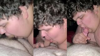 Fat boy pat chugs and drinks Jism like a champ