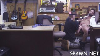 Watch this hairy dude get a hard fuck in the supermarket and take a cumshot
