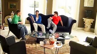 Youthful homo cranks celebrate on spunk-pump before rectal 3some