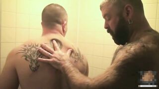 Get ready for a wild ride as tattooed muscle guys take turns breeding with hot lesbian babes in the bathroom